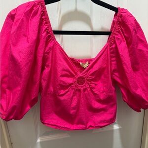 Pink Puff Sleeve Women's Top